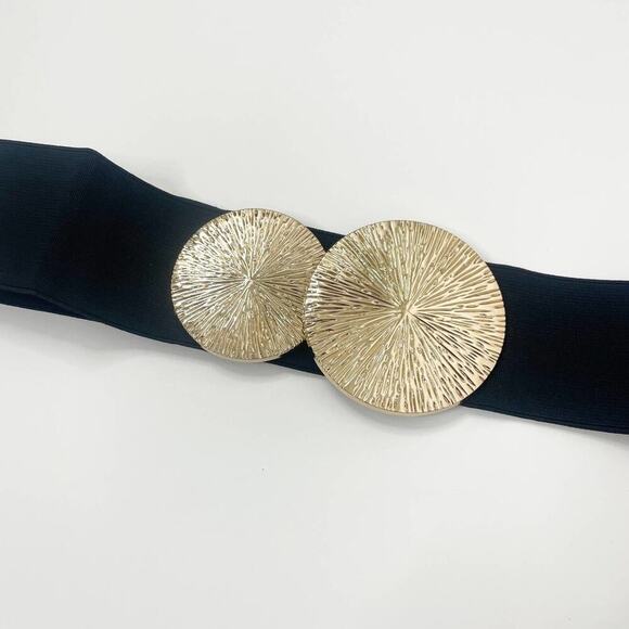 2/$30 NEW Elastic Wide Corset Safe Waist Belt Metallic Snap Buckle Black Cinched - Picture 9 of 14